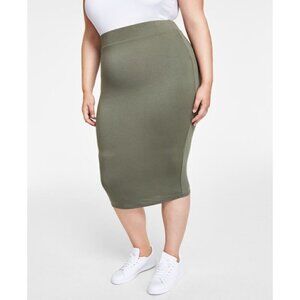 Bar III Trendy Plus Size 4X Olive Green Bodycon Jersey Midi Skirt, NWT